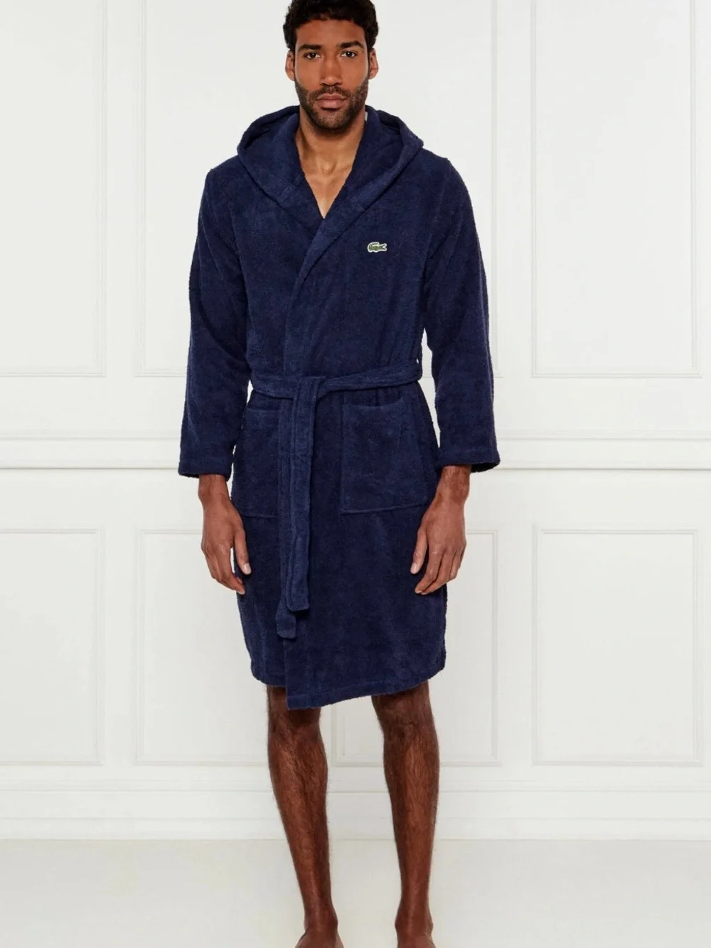 Lacoste Navy Blue Cotton Terry Bathrobe with Crocodile Logo .Unisex , Brand new💕